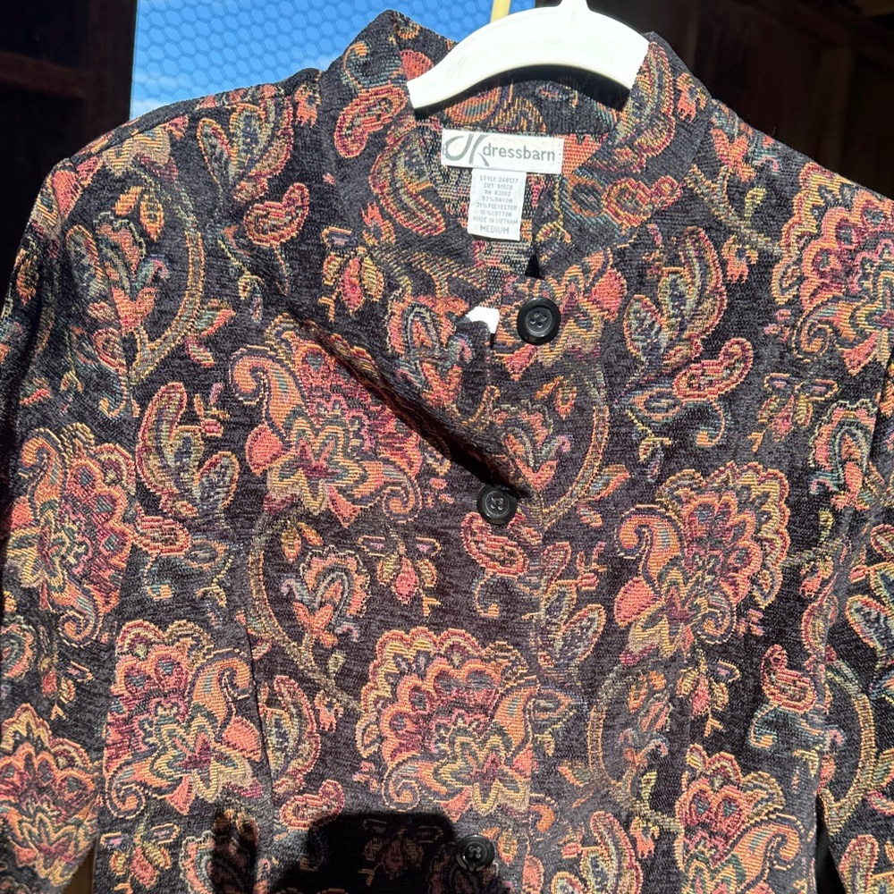 Dressbarn Women's Black and Gold Paisley Blazer vintage